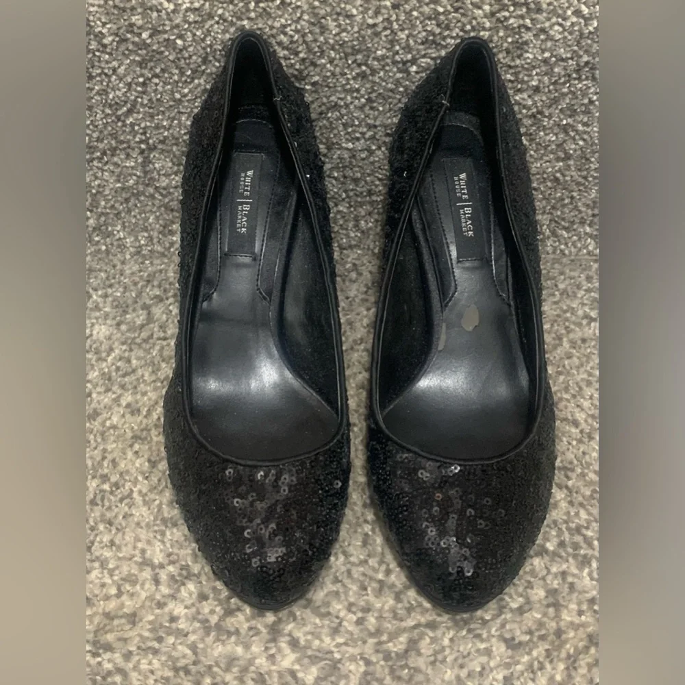 White House Black Market  Black Sequin Heels - Picture 2 of 5